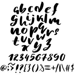 Hand drawn font made by dry brush strokes. Grunge style alphabet