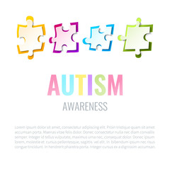 Autism awareness design template with puzzle pieces on white background. Solidarity and support symbol. Medical concept. Vector illustration.