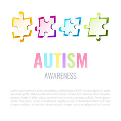 Autism awareness design template with puzzle pieces on white background. Solidarity and support symbol. Medical concept. Vector illustration.