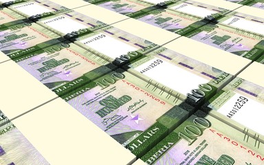 Liberian dollar bills stacks background. 3D illustration.