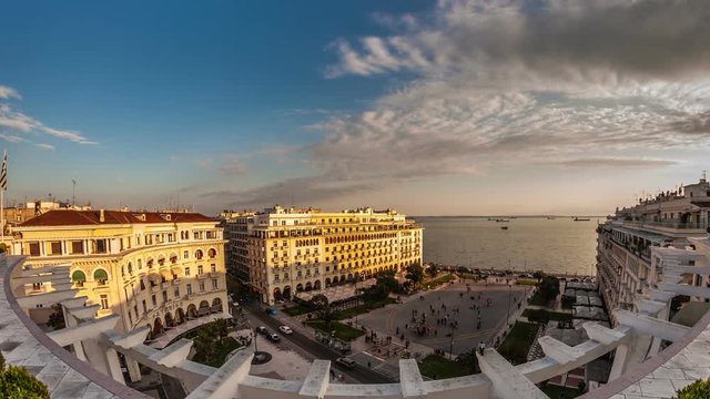 Aristotelous Square Thessaloniki - Timelapse Full HD 1920X1080 Video,Captured with Ultra Wide Lens