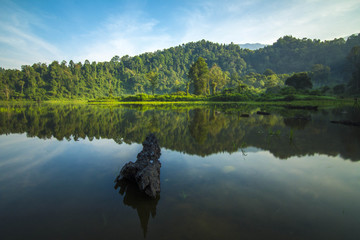 Beautiful lake no people with green forest at Situ Gunung West Java Indonesia