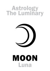 Astrology Alphabet: MOON (Luna), The Luminary. Hieroglyphics character sign (single symbol).