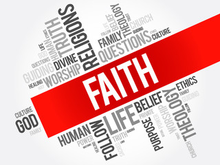 Faith word cloud collage , social concept background