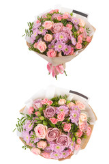 Bright buketny composition from fresh flowers, the white isolated background