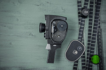 Fototapeta premium Old movie camera and film
