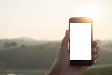 man using smart phone with blank screen. mobile can be add your
