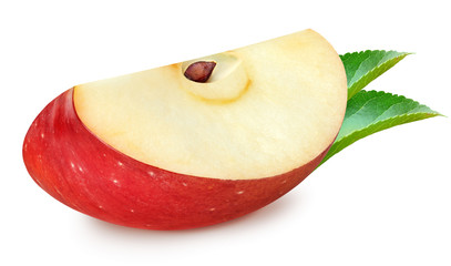 Slice (cut) of apple fruit isolated on white with clipping path