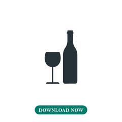 Wine bottle and glass icon vector
