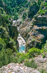 Tal des Flusses Tavignano, Hängebrücke, Haute-Corse, Korsika, Frankreich, Europa