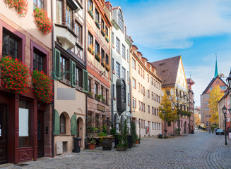Fototapeta na wymiar Historic street in old town of Nuremberg, Germany