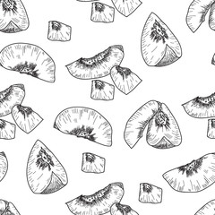 Hand drawn sketch style seamless peach.