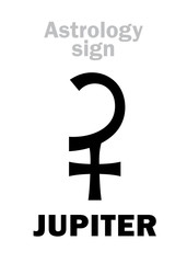 Astrology Alphabet: JUPITER, classic major social planet. Hieroglyphics character sign (single symbol).