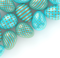 3d rendering of Easter glitter and turquoise eggs
