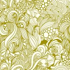 Vector seamless texture with abstract graphic elements and roses