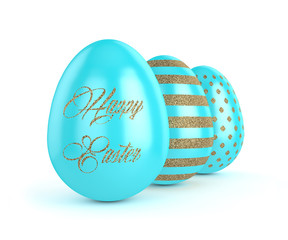 3d rendering of Easter glitter and turquoise eggs