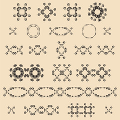 Ornamental decorative set. Vector ornate design elements. Vintage page decoration. Graphic frames and dividers. Templates Collection. For Invitations, Banners, Posters, Placards, Badges, Logotypes. 
