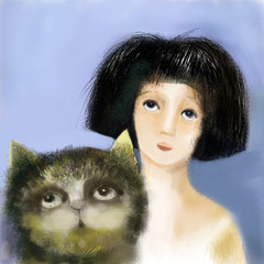 The girl and the cat - 136212390