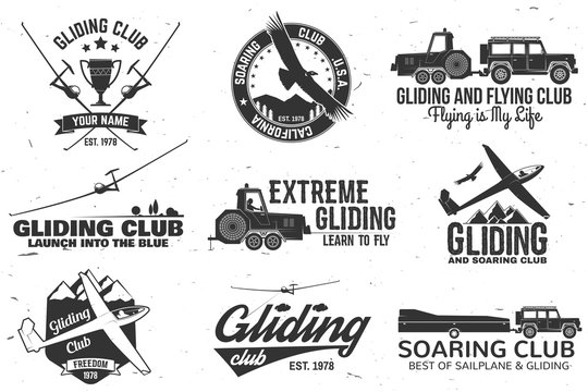 Set of Gliding club retro badge.