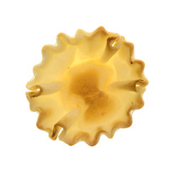 Top view of a miniature phyllo shell isolated on a white background.