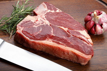 Raw steak t-bone