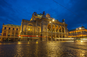 Vienna State Opera House at night, Austria