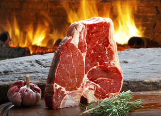 Raw steak t-bone