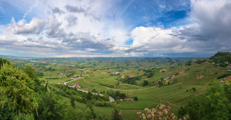 Panoramic view of Barolo vineyards, Piedmont, Italy