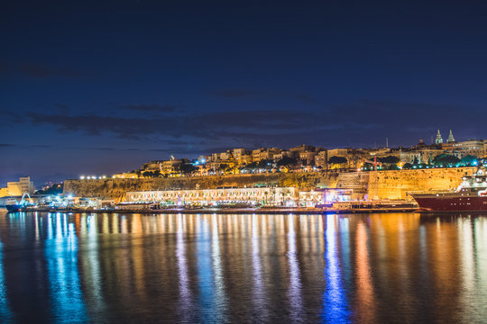 Valletta Harbour nightscape in Malta