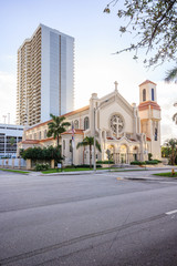 Fototapeta na wymiar Trinity Episcopal Cathedral in Miami, Florida is the cathedral church of the Episcopal Diocese of Southeast Florida and inspired by the architecture of Roman Catholic cathedrals.