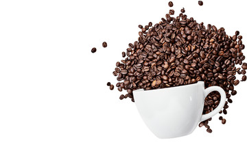 Isolated Coffee Bean Spilling from Cup