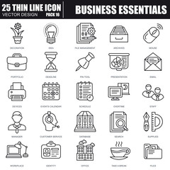 Thin line business essential icons