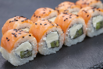 fish sushi avocado cheese, sesame