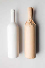 Top view of two wine bottles