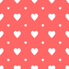 Pink Background with big and small white hearts seamless, repeatable