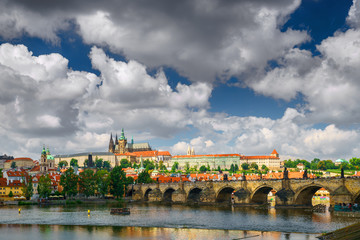 view on St.Vitus cathedral and Charles bridge, Prague, Czech republic