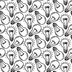 575150 Lamp light bulb hand drawn seamless pattern design. Light