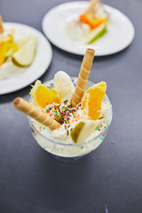 ice cream with wafer rolls