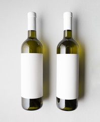 Top view of two wine bottles