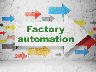 Industry concept: arrow with Factory Automation on grunge wall background