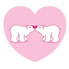 Pink Polar Bear Couple against Pink Big Heart