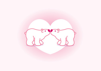 Pink Polar Bear Couple against Small White Heart