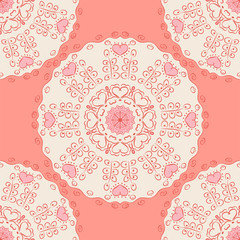 Seamless pattern with mandalas in beautiful colors. Vector ornamental background.