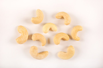 Cashew nuts on white background