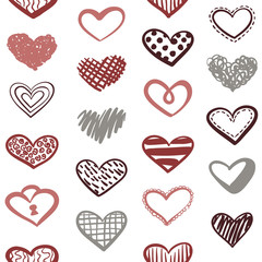 Vector love seamless pattern made of doodle hand drawn hearts. Pattern for design greeting cards on St Valentine's Day.