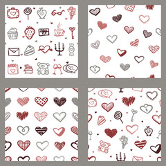 Vector love seamless patterns set is perfect for St Valentine's Day greeting cards making or for some romantic celebration.