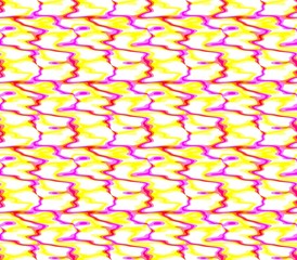 Abstract seamless background of yellow and white and pink and red spots, lines and rows of holes arranged around the drawing