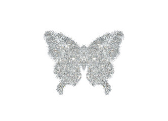 Butterfly of silver glitter on white background, icon for your design