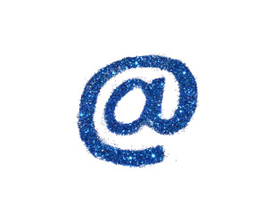 E-mail sign of blue glitter on white background, icon for your design.