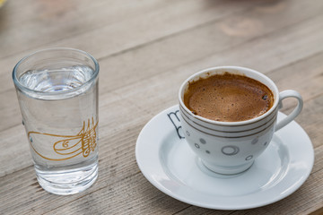Turkish coffee with a glass of water